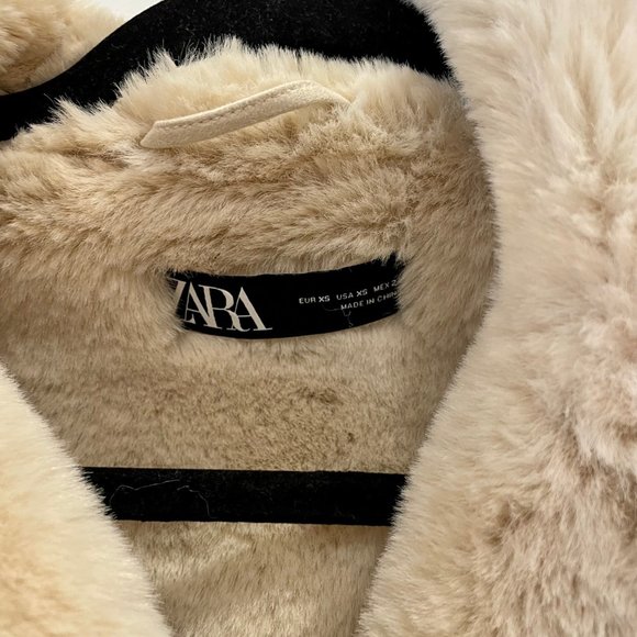 Zara white cream faux fur suede aviator jacket - Picture 2 of 3